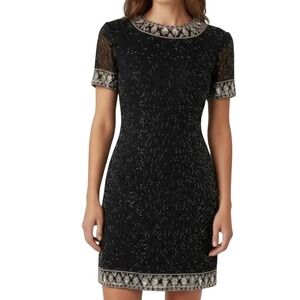 VTG A.J. Bari 100% Silk Cocktail Dress w/ Gold/Black Beaded Details‎ Size 10